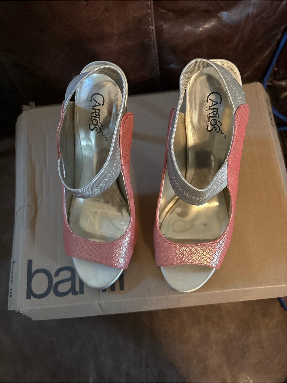 Carlos by Carlos Santana Coral Pink Peep-Toe Slingback Heels